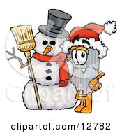 Poster, Art Print Of Garbage Can Mascot Cartoon Character With A Snowman On Christmas