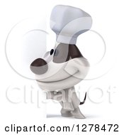 Clipart Of A 3d Jack Russell Terrier Dog Chef Smiling Around A Sign Royalty Free Illustration