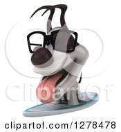 Clipart Of A 3d Bespectacled Jack Russell Terrier Dog Panting And Surfing Royalty Free Illustration