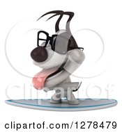 Clipart Of A 3d Bespectacled Jack Russell Terrier Dog Panting And Surfing 2 Royalty Free Illustration