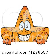 Clipart Of A Happy Starfish Peeking Over A Sign Royalty Free Vector Illustration by Dennis Holmes Designs