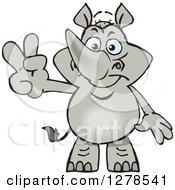 Clipart Of A Happy Rhino Gesturing Peace Royalty Free Vector Illustration by Dennis Holmes Designs