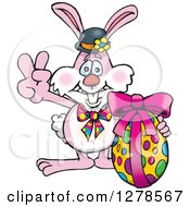 Poster, Art Print Of Pink Easter Bunny Gesturing Peace By An Egg