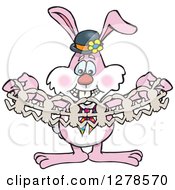 Clipart Of A Pink Easter Bunny Holding A Rabbit Paper Cutout Royalty Free Vector Illustration