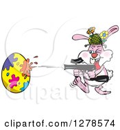 Pink Easter Bunny Using A Paintball Gun To Decorate An Egg