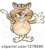 Clipart Of A Puma Cougar Waving Royalty Free Vector Illustration