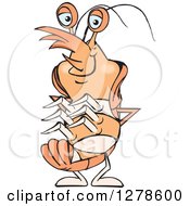 Clipart Of A Happy Shrimp Prawn Royalty Free Vector Illustration