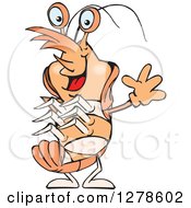 Clipart Of A Happy Shrimp Prawn Waving Royalty Free Vector Illustration by Dennis Holmes Designs