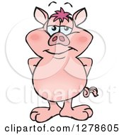 Clipart Of A Happy Pig Standing Royalty Free Vector Illustration