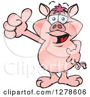 Clipart Of A Happy Pig Holding A Thumb Up Royalty Free Vector Illustration