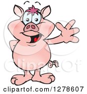 Clipart Of A Happy Pig Waving Royalty Free Vector Illustration by Dennis Holmes Designs