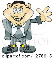 Clipart Of A Happy Smiling Asian Business Man Waving Royalty Free Vector Illustration