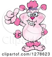 Happy Pink Poodle Dog Holding A Thumb Up