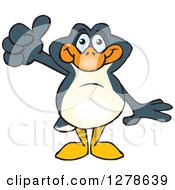 Clipart Of A Happy Penguin Holding A Thumb Up Royalty Free Vector Illustration