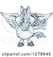 Clipart Of A Happy Gray Pegasus Horse Waving Royalty Free Vector Illustration