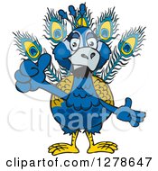 Clipart Of A Peacock Holding A Thumb Up Royalty Free Vector Illustration