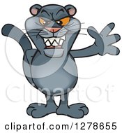 Clipart Of A Black Panther Standing And Waving Royalty Free Vector Illustration