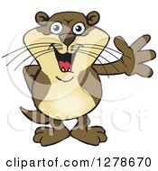 Clipart Of A Happy Otter Standing And Waving Royalty Free Vector Illustration