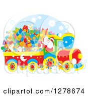 Poster, Art Print Of Cheerful Santa Claus Driving A Train Full Of Christmas Gifts And Toys