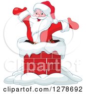 Poster, Art Print Of Christmas Santa Claus Cheering Inside A Chimney On A Roof Top