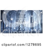 Poster, Art Print Of 2015 Merry Christmas And A Happy New Year Greeting Over A Blurred Foggy Forest And Sparkles