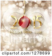Poster, Art Print Of Gold And Red 3d 2015 Happy New Year Greeting On With A Bauble On Gold Bokeh With Snowflakes