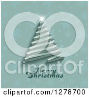 Clipart Of A Fancy Merry Christmas Greeting Under A Ribbon Christmas Tree On Green Snowflakes Royalty Free Vector Illustration
