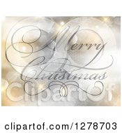 Clipart Of A Fancy Merry Christmas Greeting Over Golden Stars And Snowflakes Royalty Free Vector Illustration