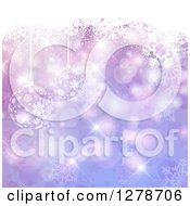 Clipart Of A Purple Christmas Background Of Suspended Ornaments With Snowflakes And Bokeh Royalty Free Vector Illustration