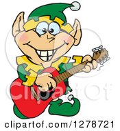 Poster, Art Print Of Happy Male Christmas Elf Playing An Acoustic Guitar