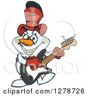 Clipart Of An Evil Snowman Playing An Electric Guitar Royalty Free Vector Illustration