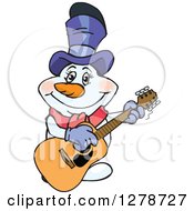 Poster, Art Print Of Happy Mrs Snowman Musician Playing An Acoustic Guitar
