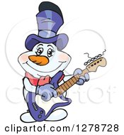 Poster, Art Print Of Happy Mrs Snowman Musician Playing An Electric Guitar