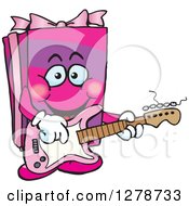 Poster, Art Print Of Happy Pink Gift Character Playing An Electric Guitar