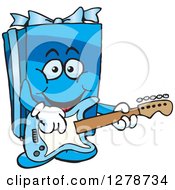 Happy Blue Gift Character Playing An Electric Guitar