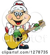 Poster, Art Print Of Happy Mrs Claus Playing Christmas Music On An Acoustic Guitar