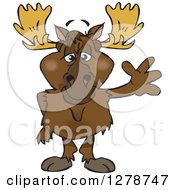 Clipart Of A Moose Standing And Waving Royalty Free Vector Illustration by Dennis Holmes Designs