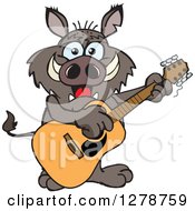 Poster, Art Print Of Happy Boar Playing An Acoustic Guitar
