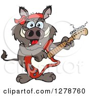 Poster, Art Print Of Happy Boar Playing An Electric Guitar