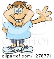 Clipart Of A Happy Smiling Casual White Man Waving Royalty Free Vector Illustration
