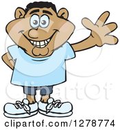 Clipart Of A Happy Smiling Casual Black Man Waving Royalty Free Vector Illustration