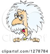 Clipart Of A Senior Scientist Albert Einstein Smiling And Peeking Over A Sign Royalty Free Vector Illustration by Dennis Holmes Designs