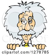 Poster, Art Print Of Scientist Albert Einstein Smiling And Peeking Over A Sign