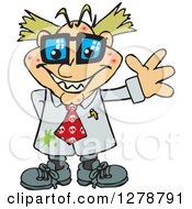 Clipart Of A Happy Pimpled Blond White Male Mad Scientist Waving Royalty Free Vector Illustration