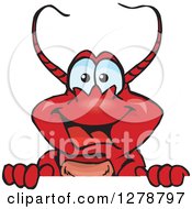 Clipart Of A Happy Lobster Peeking Over A Sign Royalty Free Vector Illustration by Dennis Holmes Designs