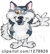 Clipart Of A Happy Husky Dog Standing And Waving Royalty Free Vector Illustration