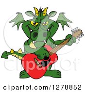 Poster, Art Print Of Green Dragon Playing An Acoustic Guitar