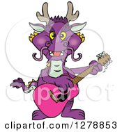Poster, Art Print Of Purple Dragon Playing An Acoustic Guitar