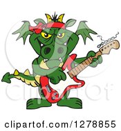 Poster, Art Print Of Green Dragon Playing An Electric Guitar