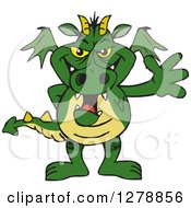 Clipart Of A Green Dragon Standing And Waving Royalty Free Vector Illustration